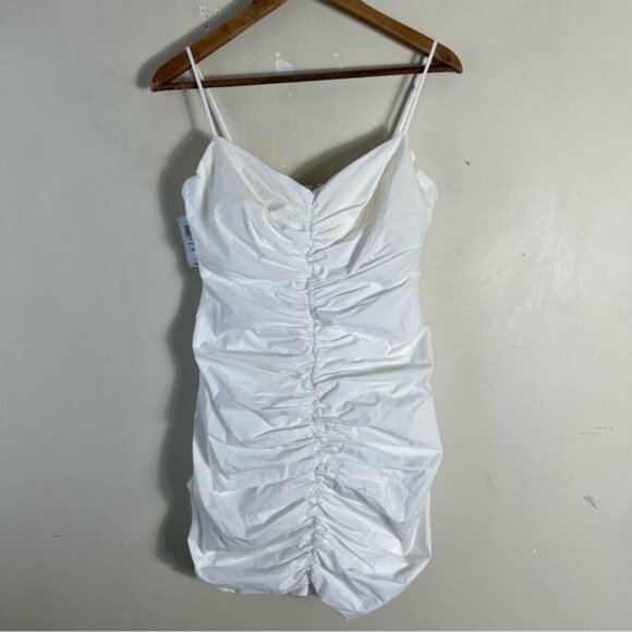 Aritzia Babaton Belleza Dress White NEW NEW Size 8 Bridal Shower Mini Rouching - Picture 2 of 12